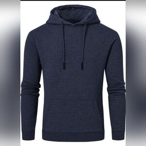 Men's Navy Textured Knit Hoodie Long-Sleeve Shirt
